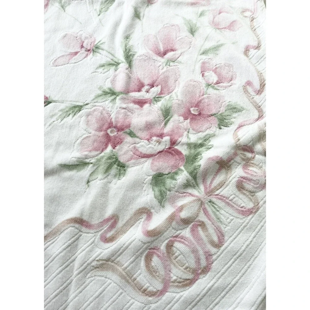 Vtg Franco Luxury Towel Bath Made‎ In Japan White Pink Flowers bouquet  23x45